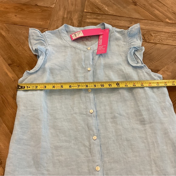 Lilly Pulitzer Briette Linen Button Down Top Celestial Blue Ruffle Sleeve M NWT - Picture 9 of 9